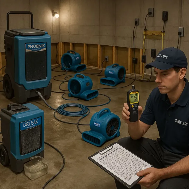 Structural Drying and Dehumidification process in Cornish, ME